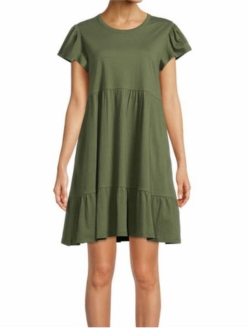 J.Crew Tiered Skirt Ruffle T-shirt Mini Dress in Khaki Size:XS| Fall Color,